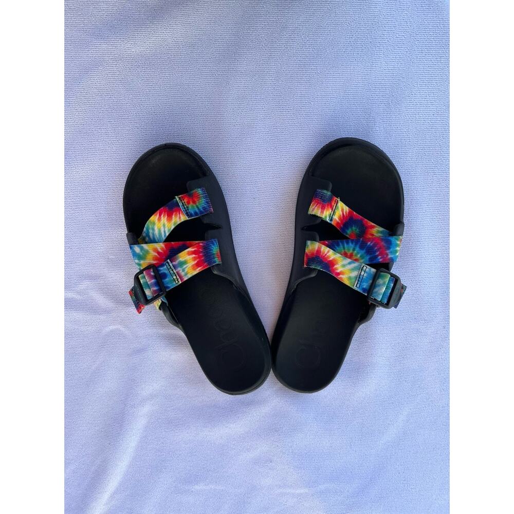 Chaco Chillos Slide Sandals Womens Size 6 Dark Rainbow Tie Dye Comfort